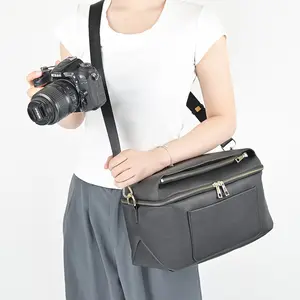 Custom Unisex Waterproof Black Vegan Pu Leather DSLR Lens Shoulder Crossbody Camera Carrying Bag For Photographer