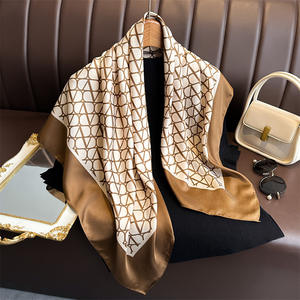 Nuovi modelli di moda 90*90CM sciarpa quadrata di seta Tudung per donne musulmane in bianco e nero Twill fascia di seta a portafoglio quadrata - Product Image 1