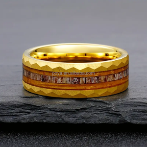 Poya 8mm tungsten carbide Vòng búa Whisky THÙNG GỖ ANTLER Inlay đen mạ vàng đính hôn Nhẫn cưới Christian - Product Image 5