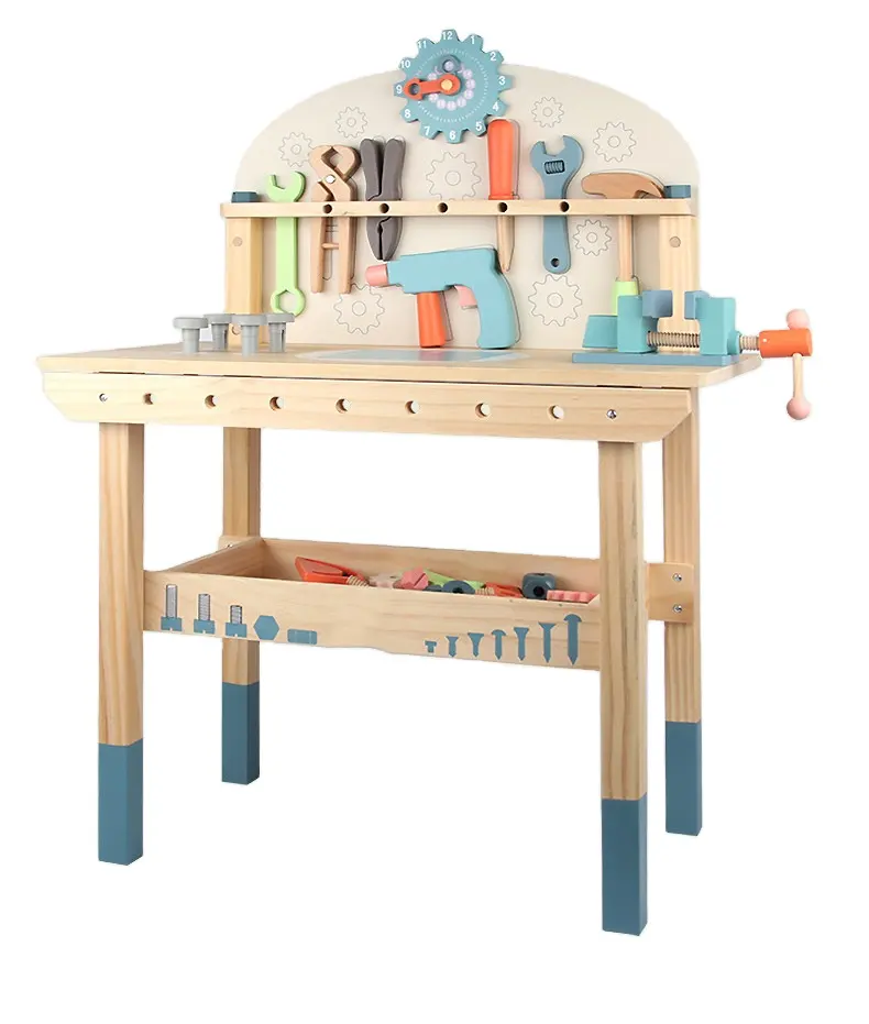 Hot sale kids tool set repair workbench preschool toys wooden pretend play tool bench set