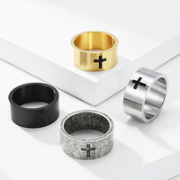 Vintage Religiöser Herrenring aus Edelstahl mit breitem Kreuzband, mehrfarbig, gebürstete Oberfläche, anpassbarer Fingerschmuck