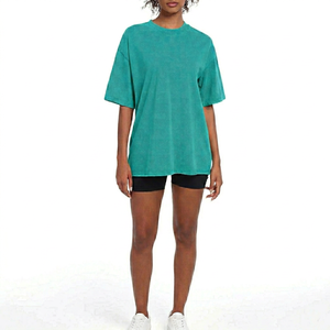 เสื้อยืดคอกลมแขนสั้นทรงโอเวอร์ไซส์สำหรับผู้หญิง ผ้าฝ้าย 100% สีพื้น ทรงหลวม สไตล์ถักนิต สำหรับฤดูใบไม้ผลิและฤดูร้อน กำลังเป็นที่นิยม - Product Image 1