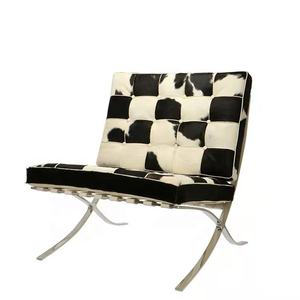 OEM ODM lujo calidad Metal acero Base Vintage cuero marrón asiento <span class=keywords><strong>Barcelona</strong></span> silla sofá con pie taburete sala de estar dormitorio - Product Image 4