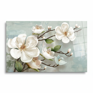 Magnolia Blossom <b>Canvas</b> Print: Soft Ivory Floral <b>Wall</b> Art,TEMPERED GLASS ART - Product Image 2