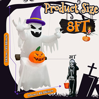 Citrouille géante gonflable d'Halloween avec squelette et fantôme, décoration de jardin gonflable de 1,80 m avec LED intégrées pour fête effrayante