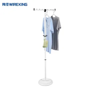 Modern Single Rod Free Standing Hat Rack Coat Tree 2 Tier Height Adjustable Metal Coat Rack Clothes Hanger