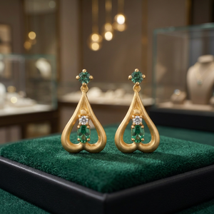 Pendientes colgantes ovalados verdes chapados en rodio, tono oro y plata, con textura y piedras transparentes y verdes para mujer - Product Image 2