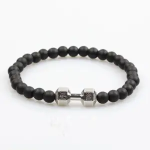 2024 Luck crystal bracelets healing natural stone natural black matte onyx bracelet with dumbbell accessories bracelet jewelry