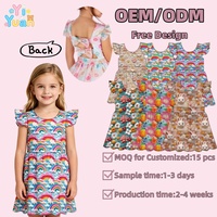Vente en gros de robes d'été à manches bouffantes pour enfants, robes à volants pour filles de 2 à 14 ans, impressions personnalisées, robes pour bébés filles