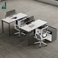 Bureau de travail ergonomique moderne avec armoire latérale de rangement et chaises double face 6 places pour espace d'équipe financière