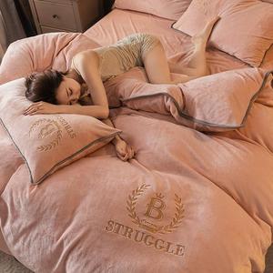 Mềm Mại Và Da Thân Thiện Với Sữa Nhung Thêu Thêu Thêu Bốn Mảnh Thiết Lập Của Farai Nhung Pha Lê Nhung Bộ Đồ Giường Tấm Bộ - Product Image 4