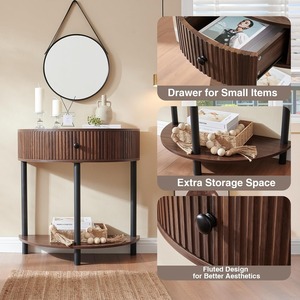 New Arrival China Wholesale Bohemia Fluted <strong>Half</strong> <strong>Moon</strong> <strong>Small</strong> Entryway <strong>Table</strong> with Bottom Storage Shelf for Entryway - Product Image 2
