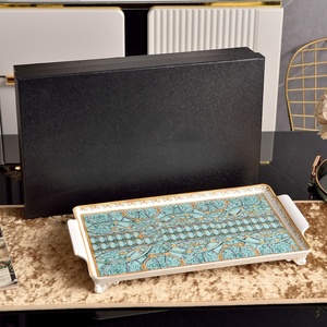 Gold-Rimmed Rectangular Ceramic <b>Tray</b> for Food & Storage (2 Colors) - Product Image 2