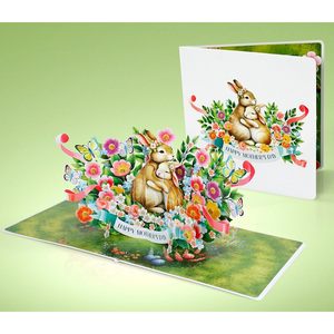Rabbit Mum 3D Pop up Mother's Day Card with Flowers Digital Printing <b>Matte</b> <b>Varnishing</b> Paper for Wife Girl Sister - Product Image 5