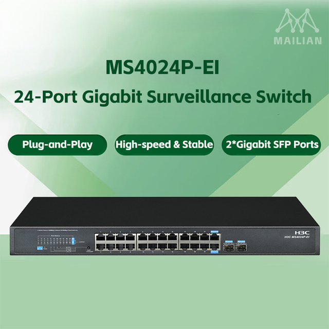 High Quality H3C MS4024P-EI 26-Port PoE+ Managed Switch with 24RJ45 & 2SFP Ports 52Gbps for IP Camera System and Office Network