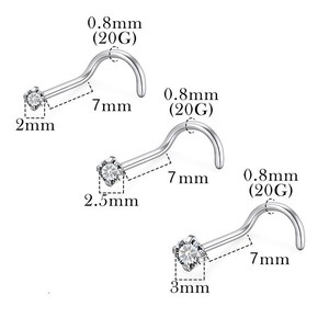 Piercings de Nariz Redondos de Acero Inoxidable con Zirconia, 0.8mm 20G 7mm de Longitud, Joyería para Perforaciones Corporales en Nariz y Labio - Product Image 1