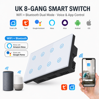 Interruptor de Luz Táctil Inteligente OCY de 8 Canales, Estándar del Reino Unido, 147 mm, WiFi, Zigbee, Monitoreo de Energía, Bloqueo Infantil, Compatible con Alexa y Google Home
