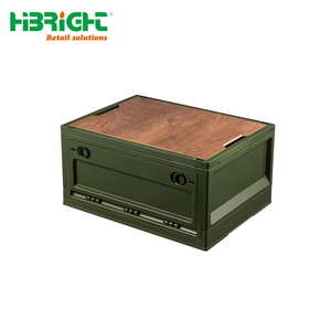 Heavy Duty Collapsible Storage <b>Crate</b> with Wooden Lid Portable Plastic Folding Box with Side Door for Outdoor Camping and Home Or - Product Image 3