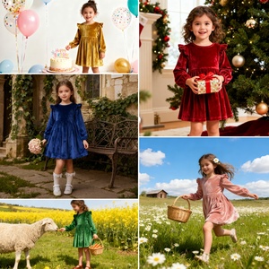 DC ขายส่ง เสื้อผ้าเด็กสาว วัลวัสดุ เด็กปาร์ตี้เดรส 1-12 ปี ปuffsleeve Spring Indoor คริสต์มาส วันเกิด แฟชันเด็ก - Product Image 2