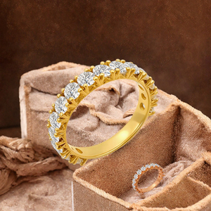 18K <b>Yellow</b> Gold Diamond Cluster Ring Round Brilliant Cut Eternity Band Prong Set Fine Jewelry Gift - Product Image 2