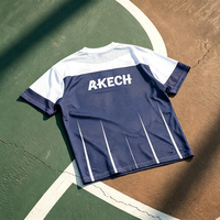 Jersey Sepak Bola Pria Nomor 89 Cetak Dua Sisi Warna Putih Navy Blok Warna Panel Jala Lengan Pendek Vintage Sporty Streetwear Tee