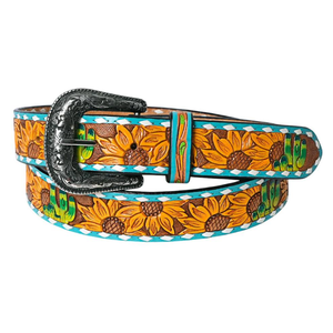 100% véritable cuir de vache de qualité supérieure sculpté à la main Design floral occidental aztèque perlé Vintage Cowboy Style alliage ceinture - Product Image 5