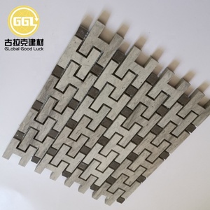 Gạch Khảm Đá Cẩm Thạch Màu Xám Hạt Gỗ Trắng Gạch Khảm Đá Hình Chữ H