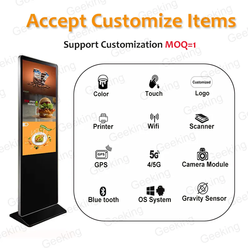 32/43/49/55 polegadas piso permanente interior Android Vertical Lcd totem quiosque Touch Screen Digital Signage e Lcd publicidade exibição