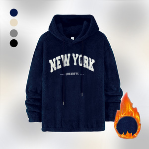 <span class=keywords><strong>Felpa</strong></span> Invernale Casual da <span class=keywords><strong>Uomo</strong></span> con <span class=keywords><strong>Cappuccio</strong></span> in Pile 100% Cotone 400g Anti-Pilling Vestibilità Ampia Logo Personalizzato Stampa Frontale Motivo Tinta Unita - Product Image 2