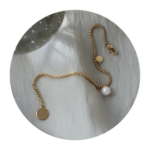 Simple Engrave logo <b>Name</b> Stainless Steel Round Charm Freshwater Pearl Box <b>Chain</b> Bracelet - Product Image 2