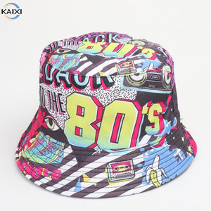 <strong>Funky</strong> Graphic Print Reversible <strong>Bucket</strong> <strong>Hat</strong> Double-Sided 90s Retro Style Cotton Fisherman Cap for Beach Travel Sun Shade - Product Image 2