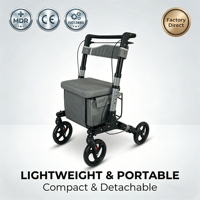 Déambulateur pliant avec chariot de courses, cadre en aluminium, design compact et léger, frein à roulettes, certifié CE, garantie 1 an