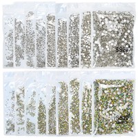1440 pièces de strass pour ongles AB/Transparent Super Pailleté Ss3-ss20, à dos plat, non thermocollants, en résine 3D, pour nail art DIY, cristaux ronds pour manucure