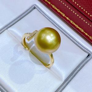 Bague en argent pur 925 de qualité supérieure, perle naturelle ronde de 11-12 mm, or thé, bijoux fins, vente en gros du fabricant - Product Image 3