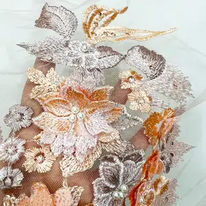 ドレスラインストーンパールレースパッチの刺繍レースパッチ