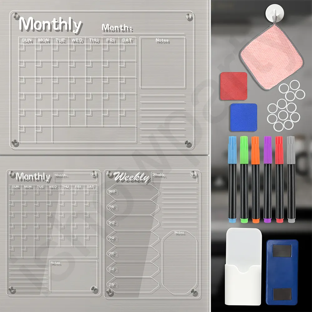 Papan tulis putih perencana dapat dipakai ulang kalender papan hapus kering magnetik akrilik bening untuk kulkas