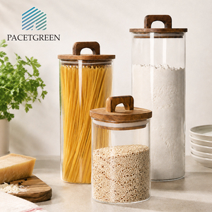 Airtight Square Glass Jars for <strong>Tea</strong> and Spices Glass <strong>Canister</strong> <strong>Set</strong> with Acacia Wood Lid Wholesale Glass Coffee Bean Storage Jar - Product Image 6