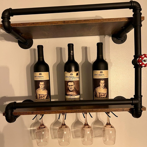 Casier à vin à 2 niveaux Étagères murales <span class=keywords><strong>pour</strong></span> boissons alcoolisées avec support de rangement <span class=keywords><strong>en</strong></span> <span class=keywords><strong>verre</strong></span> Support de rangement rustique <span class=keywords><strong>pour</strong></span> cuisine - Product Image 6