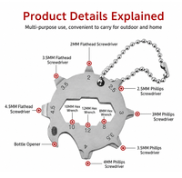 Carte d'outils multifonction octogonale en acier inoxydable 420J2, porte-clés portable, multi-outils avec ouvre-bouteille pour le camping en plein air et la maison