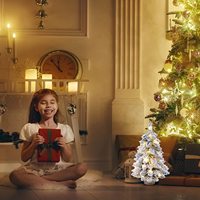 Mini sapin de Noël enneigé pré-éclairé de 45 cm avec lumières LED pour table famille décor de jour de noël