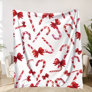 Couverture rectangulaire imprimée canne à sucre de Noël, en polyester et coton, décoration d'intérieur, style moderne, lavable en machine - Product Image 1