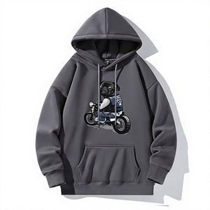 Sweat-shirt à capuche noir pour homme, imprimé dessin animé Pug à moto, coupe classique, coton, vintage, écologique, décontracté, pour l'hiver - Product Image 4