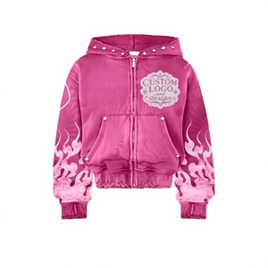Sweat à capuche court 100% coton avec logo personnalisé, coupe oversize, épaules tombantes, coupe carrée, broderie vieillie, appliqué délavé à la pierre - Product Image 1