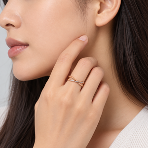 <b>Stainless</b> <b>Steel</b> Cubic Zirconia Crossover <b>Ring</b> in Gold Rose Gold and Silver Colors - Product Image 5