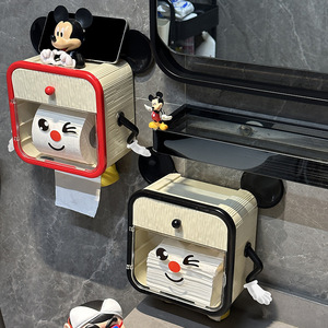 Wall Mounted Smiley Face Tissue Box 2L Covered Bathroom Storage With Shelf - Product Image 1
