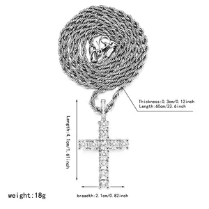 Retro 18K PVD Bạc Mạ Rõ Ràng Chéo Brass Vòng Cổ Hợp Thời Trang Thép Không Gỉ Xoắn Chuỗi Mặt Dây Chuyền Với Cubic Zirconia Chéo - Product Image 6