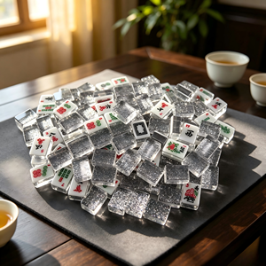 בציר מזרחי chinoiserie קריסטל שחור נצנצים נייד עמיד mahjong סט עם עיצוב פרחוני עבור לילה משחק המשפחה - Product Image 1