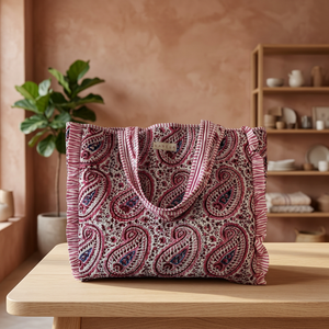 Bolsa de Mano de Algodón Hecha a Mano de Color Sólido con Cierre de Cremallera, Elegante Estampado Floral, Bolsa de Hombro Acolchada para Mujer para Compras Diarias - Product Image 1