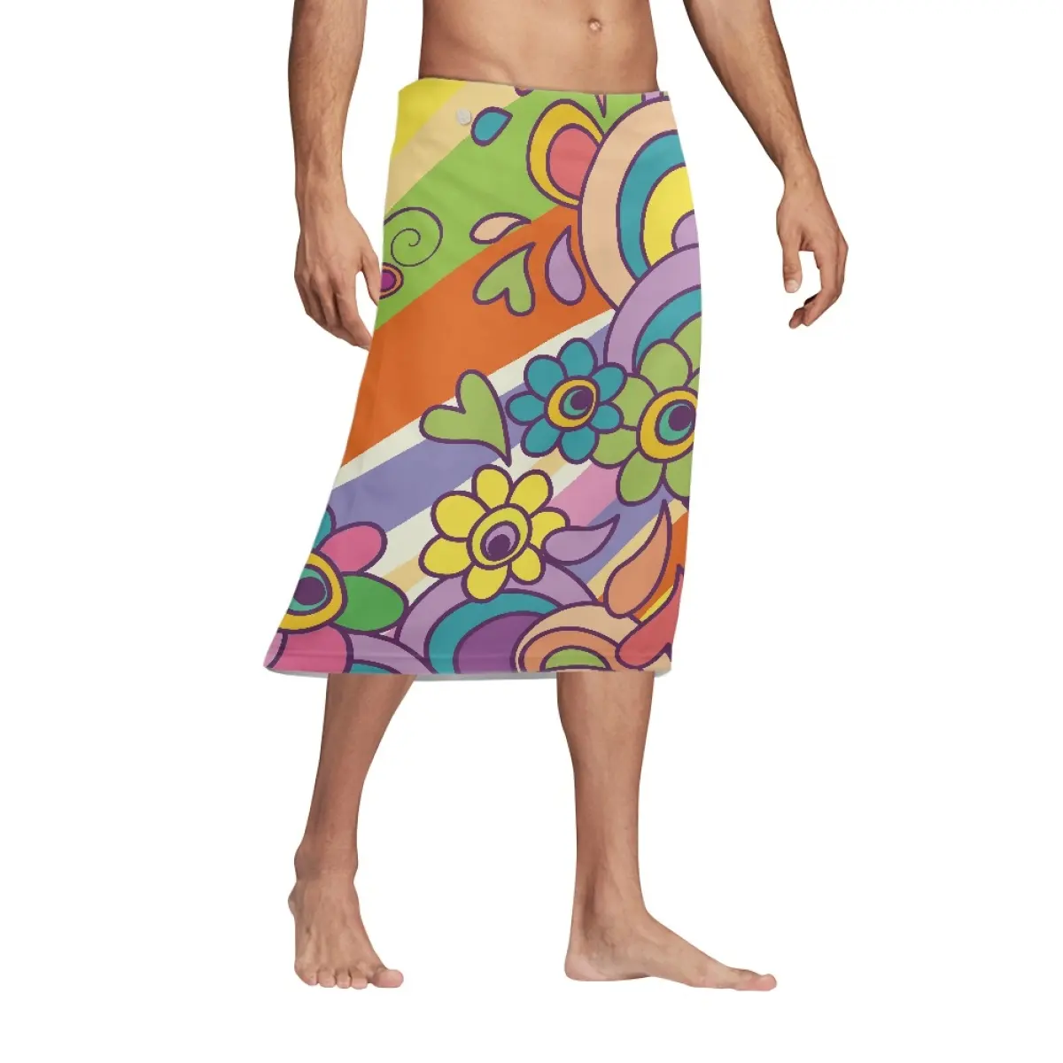 Fancy Hippie Flower Print Cómodo Hawaii Falda Personalizar Mans Ropa Casual Hawaii Vestido Venta al por mayor Quick Dry Men Wrap Dress