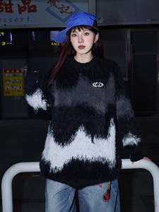 Pulls doux pour couple, bicolores noir et blanc, style ample et décontracté, tendance streetwear automne-hiver, tricots de marque pour hommes - Product Image 3